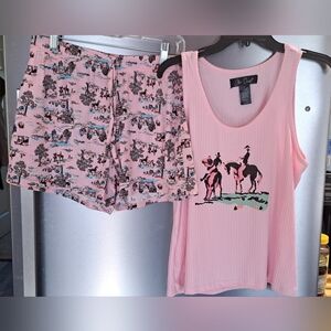 Star Dust Juniors Pink Cowgirl Rodeo.  Pajama Set Ribbed Tank Shorts Size XL